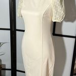 DKNY Sz 2  Lace Short Puff sleeve Off White dress Knee Length Solid NWT$178 Photo 0