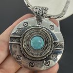 Whiting & Davis  Silvertone Pendant with Faux Turquoise on 24 Inch Link Chain Photo 2