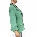 Daniel Rainn  Women’s Green Tweed Blazer Size Large Ruched 3/4 Sleeves Fringed Photo 6