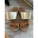 Latigo  Tapas Gold Metallic and Brown Braided Leather Slip On Sandal Photo 1