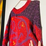 Vintage Manisha 90s Red Purple Silver Crewneck Holiday Sweater Size Medium Photo 3