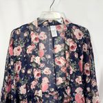 Time & Tru One Size Kimono Shrug Open Blue Pink Floral Cover Up Tassels 815 Photo 2