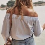 Madewell Clean Off-the-Shoulder Swing Top Shirt in Blue & White Stripe Size XXS Photo 6