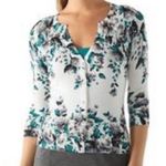 White House | Black Market Teal Floral Cardigan Small Romantic Feminine Photo 0
