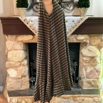 Olive green and black striped midi dress with ruffle hem Photo 1