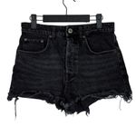 ZARA  The High Rise Cotton Distressed Cut Off Shorts Button Fly Denim 6 Black Photo 11