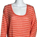J.Jill Sweater Womens Medium Orange White Stripe 3/4 Sleeve Linen Blend Casual Photo 3