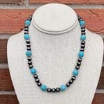 8mm Navajo Style Pearl with Faux Turquoise Necklace and Earring Set Blue Photo 1