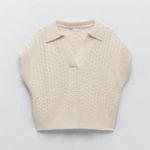 ZARA Knit Polo Collared Vest Ecru Small Boxy Fit Photo 5