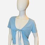 SheIn  Open Work Pastel Blue Crop Cardigan Large Photo 0