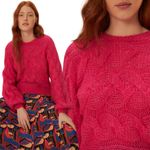 Farm Rio Maxi Cable Knit Sweater Pullover Women's Medium Pink Chunky Comfy NWOT Photo 3