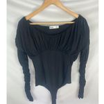 Elodie NWOT Ruched Long Sleeve Bodysuit Black Size Medium Photo 1