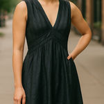 Stella McCartney  silk linen blend v neck mini dress black Photo 0