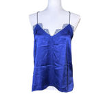 Cami NYC  Blue Sapphire 100% Silk Charmeuse Racer Back Lace Trim Camisole XS EUC! Photo 1