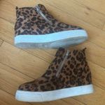 Y2K Cheetah Print Wedged Platform Sneakers with zipper detail Brown Size 8.5 Photo 0