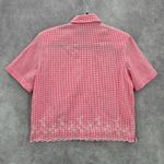 Koret Pink Plaid Short Button VTG Y2K Scallop Embroidered Floral Top Shirt Photo 1