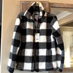 Cozy Sherpa Sherpa Cozy Jacket Fluffy Zip Black White Buffalo Checkerboard Comfy Womens M Photo 7