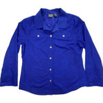 Chico's Additions by  Shirt Top Womens 2 US‎ L Blue Textured Floral Button Down Photo 0