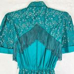 Lilia Smitty 80s Vintage Western Maxi Dress Size 3/4 Small Fringe Rodeo Lace Blue Photo 9