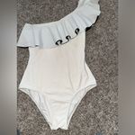 Mouille White Black Flounce One‎ Shoulder One Piece Swimsuit NWOT Size US 10 Photo 1
