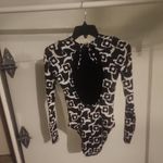 Hurley  Black and White Geometric Long Sleeve One Piece Swimsuit Size S Photo 3