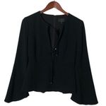Intermix Black Plunge Bell Sleeve Top Front Tie Blouse Size P Photo 3