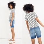 Madewell Texture & Thread Short-Sleeve Wrap Top in Stripe Black White S Photo 1