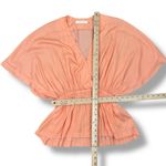 Mustard Seed  Deep V Neck Bat Wing Peplum Blouse Peach Small Photo 13