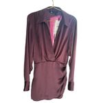 ZARA  satin effect eggplant colored dress‎ with plunging neckline. Mini. Sz small Photo 2