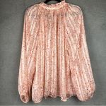 H&M  Top Womens XL Pink Floral Ruffle Neck Sheer Tie Front Bishop Sleeve Blouse Photo 2