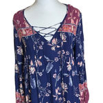 Billabong  Pink & Blue Floral Just Like You Dress Medium Boho Peasant Flowy Photo 3