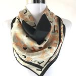 Womens Vintage Scarf Hair Accessory Geometric Squares Black Orange Square 22x23 Photo 0