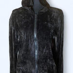 Black velour vintage 2000s Hustler hoodie with rhinestone logo Size Small Blue Photo 0