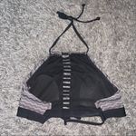 Athleta  gray striped cutout high neck swim top Photo 6