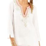 Lilly Pulitzer White Linen Tunic large V Neck Top Vacation Summer Photo 1