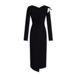 Nanushka Black Weslyn Asymmetric Wrap Maxi Dress w/ Cutout in Boucle Photo 12