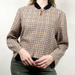 Vintage HalmodeTan Plaid Lightweight Zip Up Jacket Size L Petite Tan Photo 0