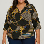 MPH Animal Print Black Chiffon Blouse Size 1X Photo 0