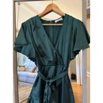 The Impeccable Pig  Womens Ruffle Mini Dress Size M Green V-Neck Long Sleeve Photo 4