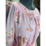 formal dress prom maxi pink floral sheer sleeves pink orange 1970s Size XL Photo 3