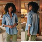 Frank & Eileen  Relaxed Button Up Long Sleeve Famous Denim Distressed Shirt Sz XS Photo 1