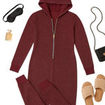 Savage X Fenty Sleep & Shine Glitter Zip Onesie M Shimmer Hooded Rare in EUC Red Size M Photo 0