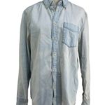ZARA Denim Shirt Distressed Light Wash Blue Button Up Long Sleeves Photo 0
