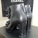Chanel Lambskin Black Camellia Floral Leather Ankle Dressy Heel Boots Size 36.5 Photo 3
