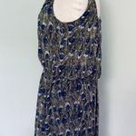 Angie Francescas Collection Black Gray Blue Feather Print Sleeveless Dress Photo 2