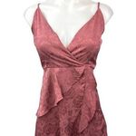Altar'd State Pink Purple Satin Floral Ruffle Mini Cami Camisole Wrap Dress XS Photo 0