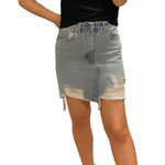 ZARA  Denim Mini Skirt Medium M‎ Light Wash Distressed Ripped Raw Hem Womens Photo 0