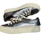  ALL SAINTS Metallic Pewter Silver Milla Leather Platform Sneakers Size Photo 2