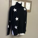 Black w/ Stars Turtleneck Viscose Blend Long Sleeve Sweater w/Side Slits Photo 2