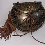 Sam Edelman  Jaded Boho Hippie Fringe Gypsy Leather Metal Handbag Clutch Read! Photo 0